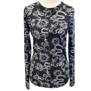 No Boundries Celestial Ribbed Thermal Top Sun Moon Snakes Edgy Shirt Size M